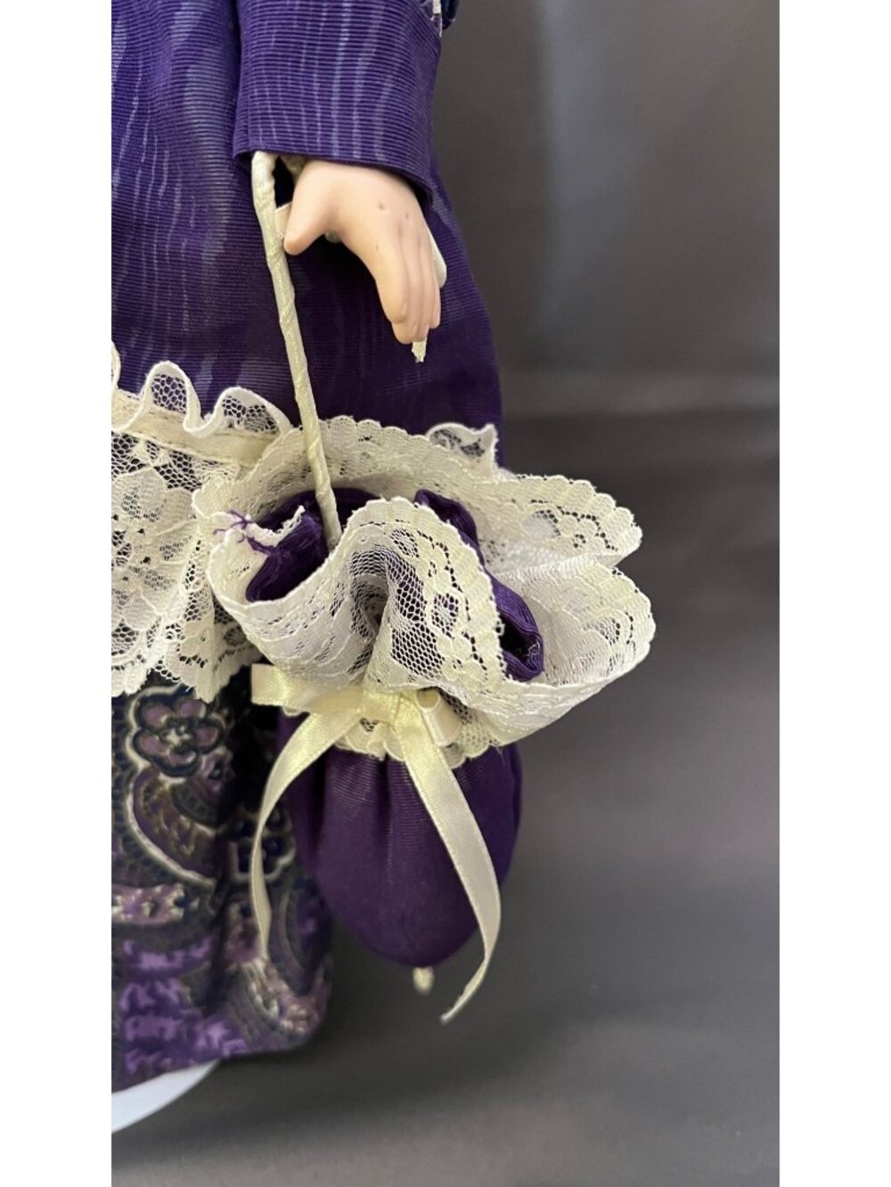 Limited Edition Victorian Porcelain Doll In Purple Dress & Lace Accents - Picture 2 of 8